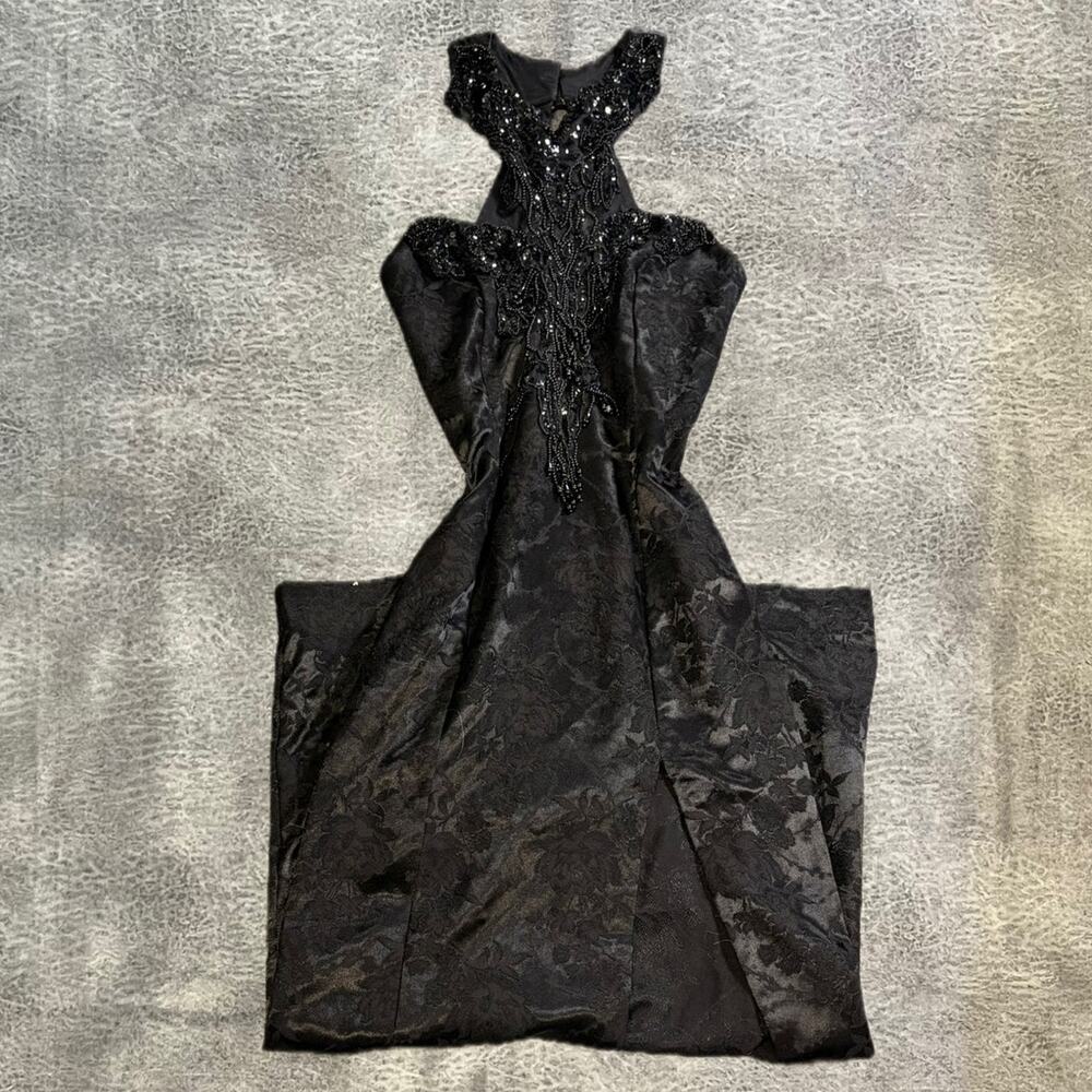 Elegant Black Beaded Maxi Dress - Timeless Formal Gown